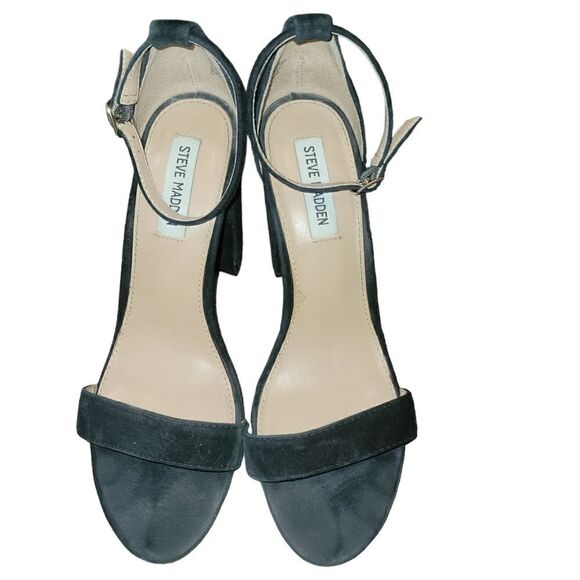 Steve Madden CARRSON BLACK SUEDE Open Toe Heels  10 - Picture 3 of 9